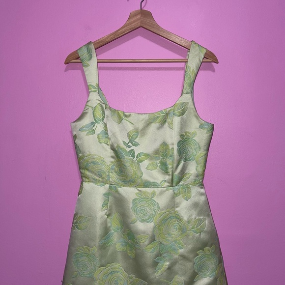 Lulus Mini Dress Women's Size Small Green Floral Jacquard Satin Sleeveless - Picture 4 of 12